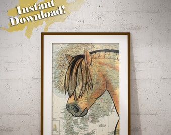 Printable Wall Art, Horse Art, Horse Print, Fjord Horse, Beautiful Horse Art, Digital Download Wall Art