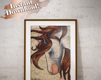 Printable Wall Art, Horse Art, Horse Print, Nokota Horse Horse, Beautiful Horse Art, Digital Download Wall Art