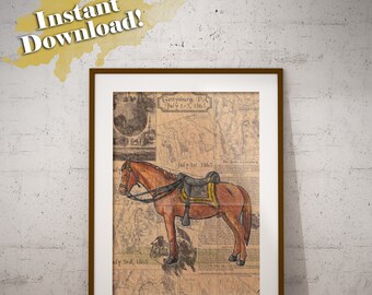 Printable Wall Art, Horse Art, Horse Print, Civil War Confederate Cavalry Horse, Digital Download Wall Art