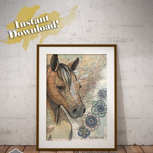 Bedrukbare muurkunst, paardenkunst, paardenprint, kwartpaard, prachtige paardenkunst, digitale download wall art