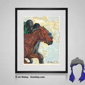 Equestrian Wall Art, Thoroughbred Horses, Vintage World Map, Horse Art Print