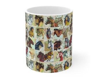 Horses of the World Mug, Horse Lover Mug, Ceramic, 11oz