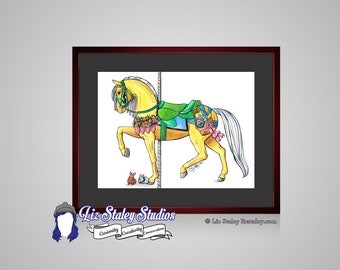 Equestrian Wall Art, Easter Ostara Carousel Horse, Horse Lover Gift, Equestrian Print, Easter Horse, Matted Art Print