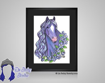 Amethyst February Birthstone Purple Violets - 8x10 matted to 11x14 Ready To Frame Horse Art Print