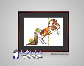 Equestrian Wall Art, Imbolc Carousel Horse, Horse Lover Gift, Equestrian Print, Matted Art Print