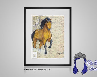 Equestrian Wall Art, American Mustang Horse, Matted Horse Art Print