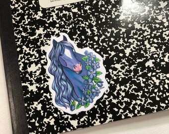 3 Inch Horse Vinyl Sticker - Purple pink and white horse with Violet flowers