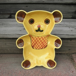 Vintage Teddy Bear Dish / Platter - 1950s Antique Bear Plate N. S. Gustin USA - Kitschy Retro Tan Teddy Bear New Home Kitchen Decor Eco Gift