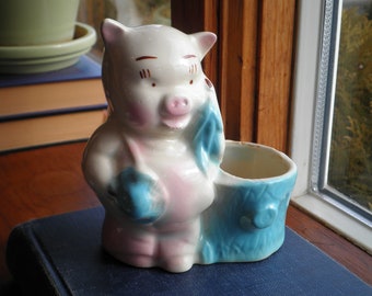 Pig Planter - American Bisque Piggy Flower Pot, Retro Farm Animal Indoor Ceramic Plant Holder, American Bisque Pottery Housewarming Eco Gift