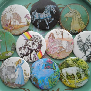 Vintage Unicorn Pin - 1980s Retro Kawaii Unicorn Paper Ephemera Big Button / Brooch / Pin / Badge - Unicorn Lovers Gift - 80s Unicorn Art