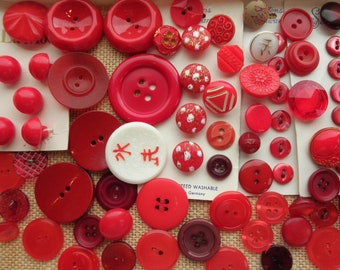 Vintage Red Buttons - Shank Style Czech Glass + Plastic 2 Hole / 4 Hole Button Mix - Floral / Speckled Glass / Asian / Retro Sewing Notions