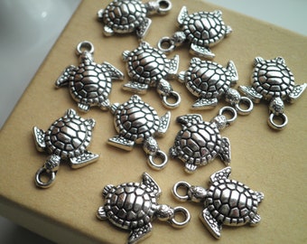Amuletos de tortuga de plata tibetana - Tótem animal en miniatura, lote de 10