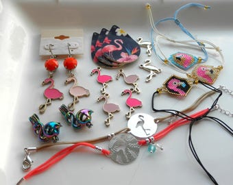 Flamingo Jewelry Mixed Lot – Charms, Earrings, Bracelets, Tropical Bird Supply
