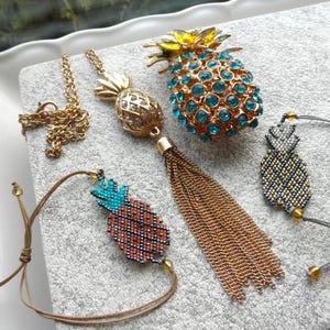 Pineapple Jewelry Lot - Pineapple Necklace Bracelets & Pendant - Destash Tropical Fruit Mixed Jewelry Lot / Pineapple Lovers Gifts