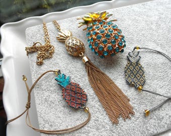 Pineapple Jewelry Lot – Necklace, Bracelets & Pendant – Tropical Destash