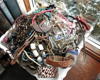 Destash Jewelry Lot - Boho Tribal Nature Earth Tone Bracelets Necklaces Charms + Beads, Huge 6 lb Eco Mix Wood Shell Metal Stone Glass Resin