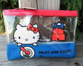 Vintage Sanrio Hello Kitty Pouch - Hello Kitty Plastic Coin Purse / Makeup Bag / Pouch, Retro 1976 Hello Kitty Kawaii Collectible Eco Gift
