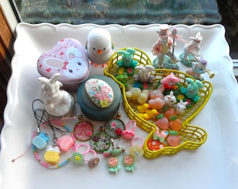 Vintage Easter Bunnies, Ducks, Flowers Embellishment Lot – Crafting Jewelry Supplies