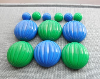 Vintage Blue & Green Glass Dome Cabochons, Mid-Century Jewelry Making Supply