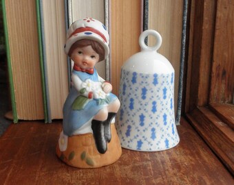 Vintage Holly Hobbie Bells - Retro Holly Hobby Porcelain Bell Set - 1980s Pioneer Country Girl in Bonnet Holiday Birthday New Home Eco Gift