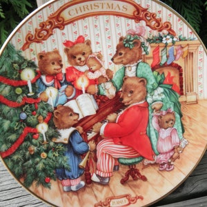 Vintage Avon Christmas Plate - 1989 Bear Family at Piano &quot;Together For Christmas&quot; Porcelain Plate, 80s Decorative Holiday Wall Art Eco Gift