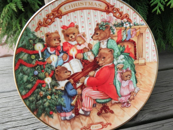 Vintage Avon Christmas Plate 1989 Bear Family at Piano together for Christmas Porcelain Plate 80s Decorative Holiday Wall Art Eco Gift Etsy