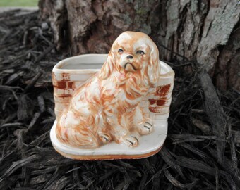 Vintage Ceramic Shih Tzu Planter – MCM Dog Figurine, Made in Japan