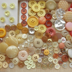 Vintage Buttons - Plastic + Mother of Pearl Sewing Notion / Craft Supply Mixed Button Lot - Retro Shank / Two Hole / Four Hole Button Mix