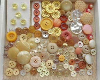 Vintage Buttons - Plastic + Mother of Pearl Sewing Notion / Craft Supply Mixed Button Lot - Retro Shank / Two Hole / Four Hole Button Mix