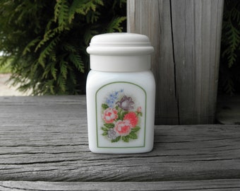 Vintage Avon Country Garden Bird of Paradise Powder Sachet Bottle - Collectible Avon White  Glass Jar / Bud Vase / Floral Home Decor Gift