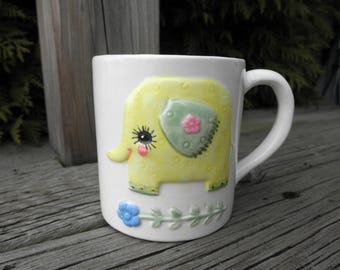 Vintage Napco Yellow Elephant Mug – Retro Kawaii Kid's Cup