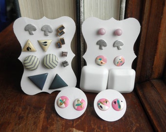 Vintage 80s Stud Earring Lot – Geometric Shapes, Retro Jewelry