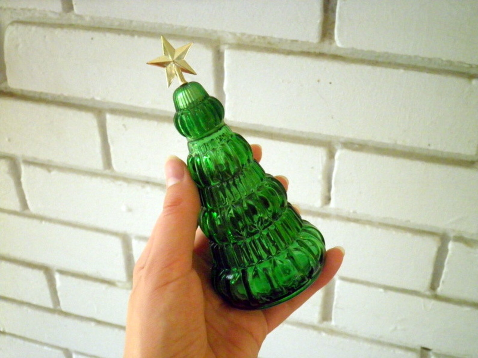 Vintage Avon Little Christmas Tree Green Glass Perfume Bottle Etsy