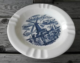 Vintage Delft Ceramic Ashtray – Windmill & Sailboat Dutch Decor