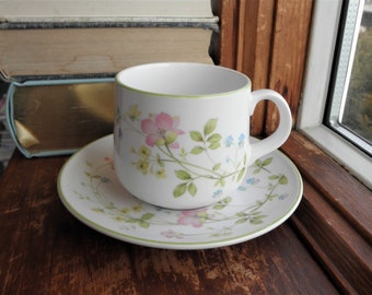 Juego de taza y platillo de porcelana Noritake vintage, diseño floral Clear Day.