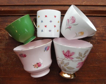 5 Vintage Tea Cups / Coffee Mugs - Retro 1950s - 1980s Dainty Floral Rose Cup Lot - New House / Mothers Day Delicate Tea Cup Mix Eco Gift