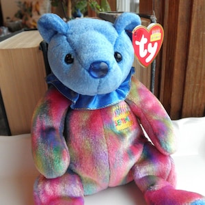 Vintage September Teddy Bear 2001 Beanie Babies - Happy Birthday Circus Bear w/ Blue Nose - Collectible TY Plush Stuffed Toy Bear Eco Gift