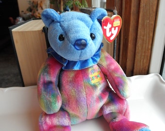 Vintage September Teddy Bear 2001 Beanie Babies - Happy Birthday Circus Bear w/ Blue Nose - Collectible TY Plush Stuffed Toy Bear Eco Gift