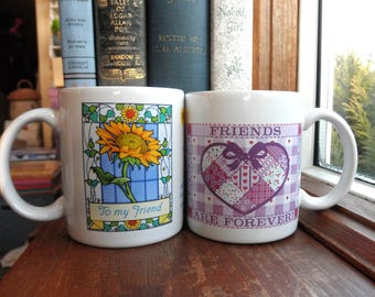 Vintage Avon Friendship Mugs – Sunflower & Quilt Design, 1980s Set