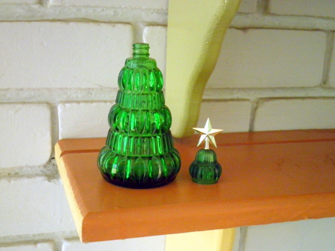 Vintage Avon Little Christmas Tree Green Glass Perfume Bottle Etsy