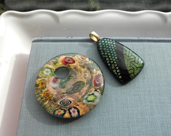 Dichroic Glass Pendants – Green, Black, Gold, and Silver Jewelry Supplies