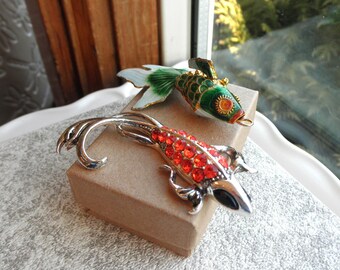 Vintage Koi Fish Pendants – Cloisonne Enamel & Rhinestone Jewelry Making Supply