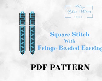 Beading Pattern - Fringe Earring - Seed bead earring - instant dowload - Miyuki Beading Pattern, Square Stitch & Fringe Beading Pattern