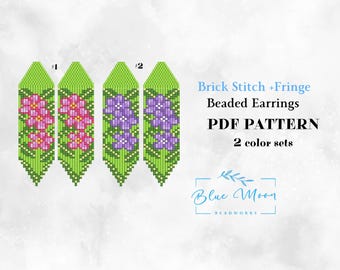Flower Beaded Fringe Earrings Pattern | Brick Stitch Seed Beads | DIY Jewelry PDF