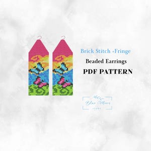 Brick Stitch Butterfly Fringe Earring Pattern | Beaded Earrings PDF | Miyuki Seed Bead Tutorial