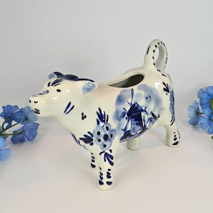 Vintage Delft Pottery Blue Hand-Painted Dutch Cow Creamer/Pitcher/Milk Jug - Holland