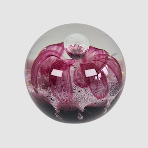 Vintage Caithness Flower Form Glass Paperweight, Handmade Scottish Art Glass, Red / Pink Glass Decorative Ornament, Gift For Her