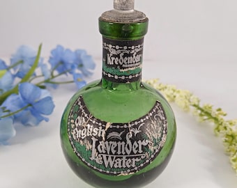 Vintage Emerald Green Glass Perfume Bottle, Kredendar Lavender Water