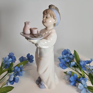 Nao by Lladro &#39;Breakfast For Mum&#39; Figurine, Spanish Porcelain Ornament, Lladro Girl With Plate of Food,