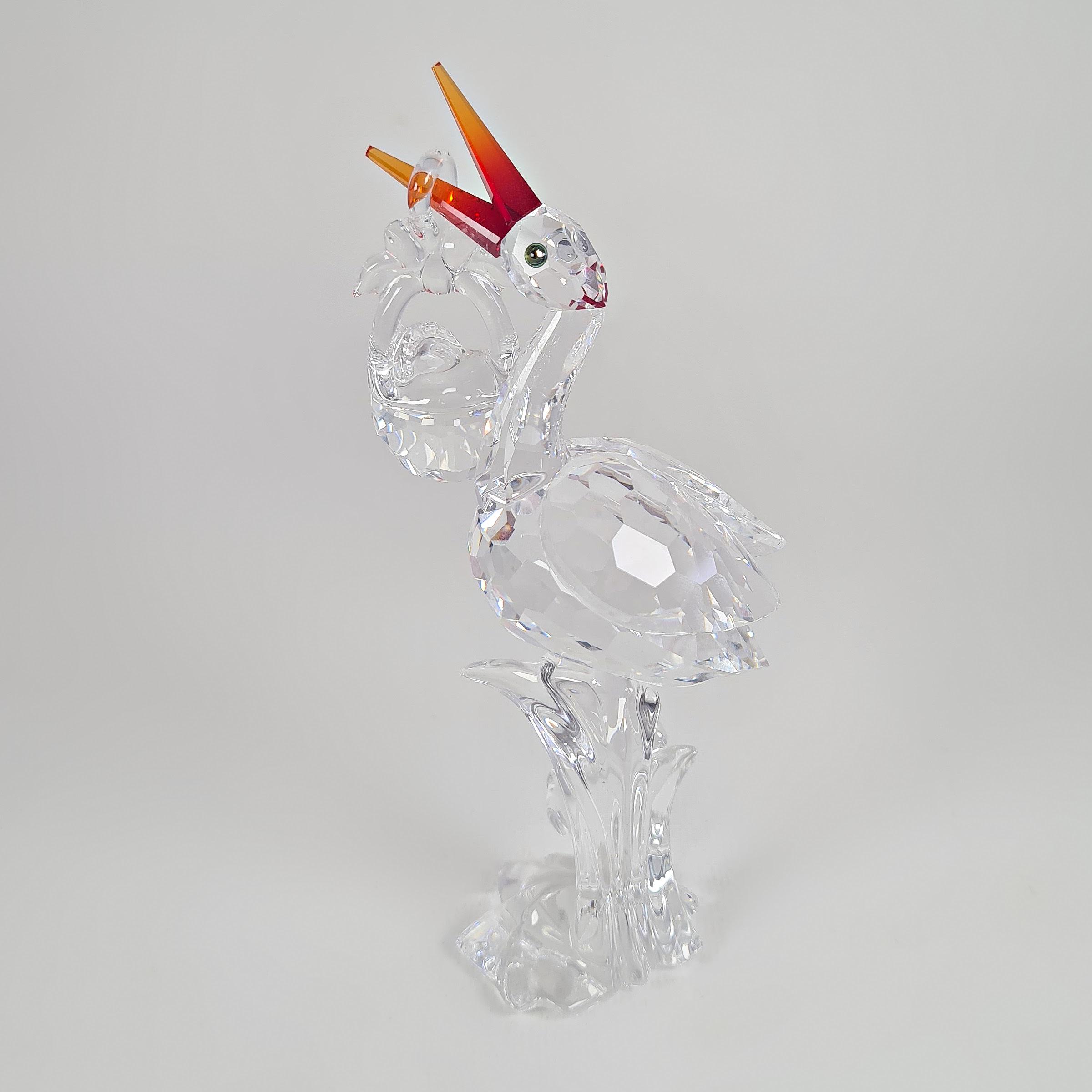 Swarovski Stork Figurine, Crystal New Baby Ornament, Collectors